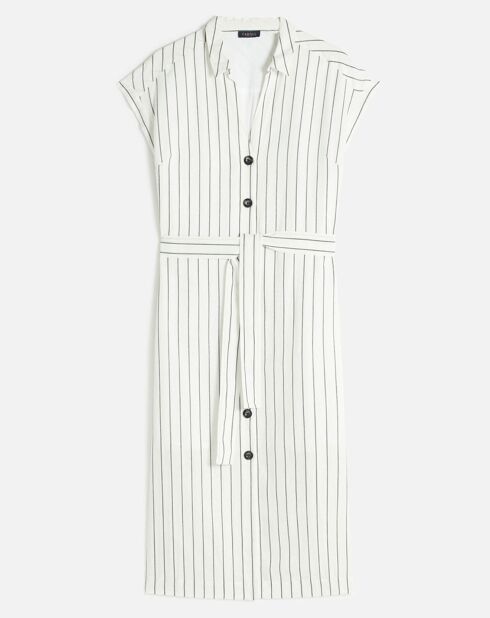 Robe en  Lin mélangé Rbetina rayée ivoire