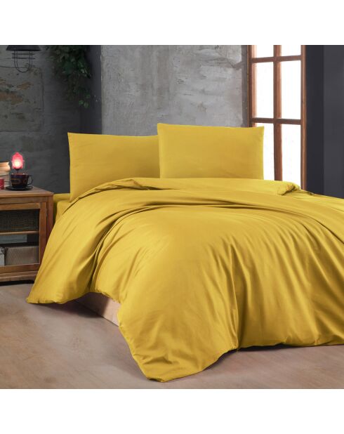 Parure housse de couette unie jaune foncé