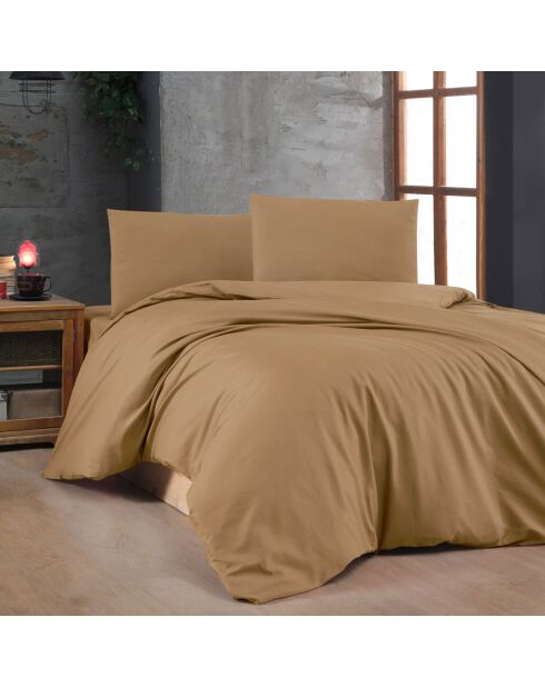 Parure housse de couette unie marron clair