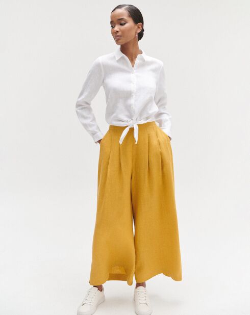 Pantalon ample 100% Lin Valvano bouton d'or