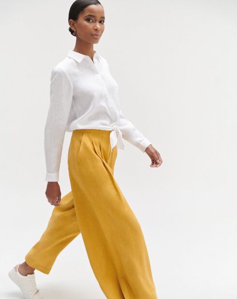 Pantalon ample 100% Lin Valvano bouton d'or