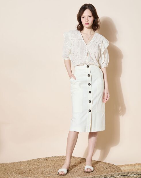 Ecrufarbener gerader Rock aus Kakao-Twill