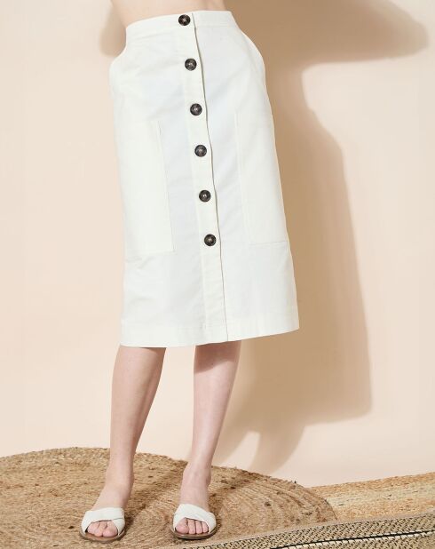 Ecrufarbener gerader Rock aus Kakao-Twill