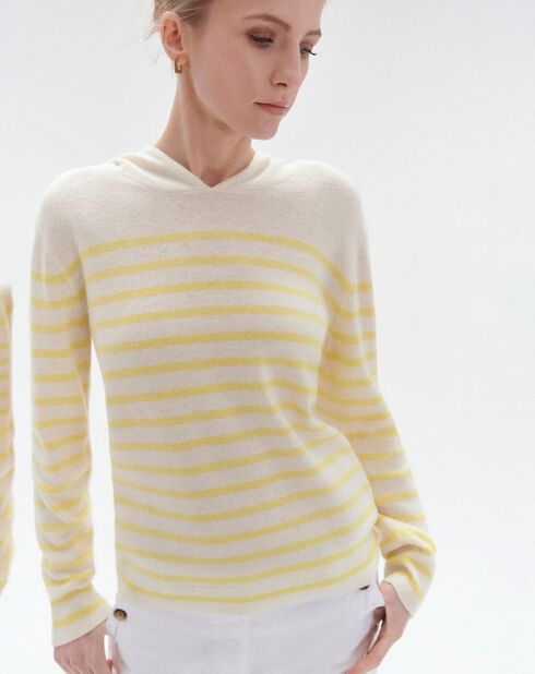 Pull 100% Laine Leana rayé bouton d'or
