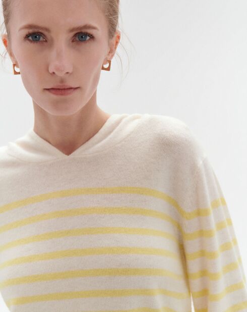 Pull 100% Laine Leana rayé bouton d'or