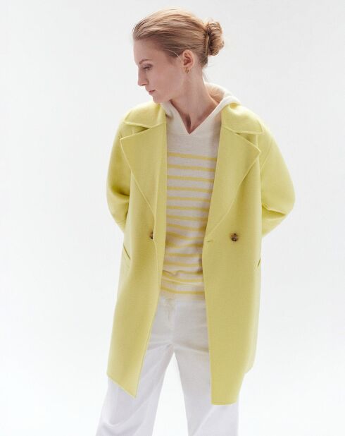 Pull 100% Laine Leana rayé bouton d'or