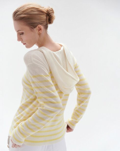 Pull 100% Laine Leana rayé bouton d'or