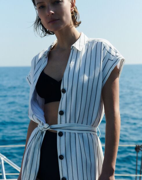 Robe en  Lin mélangé Rbetina rayée ivoire