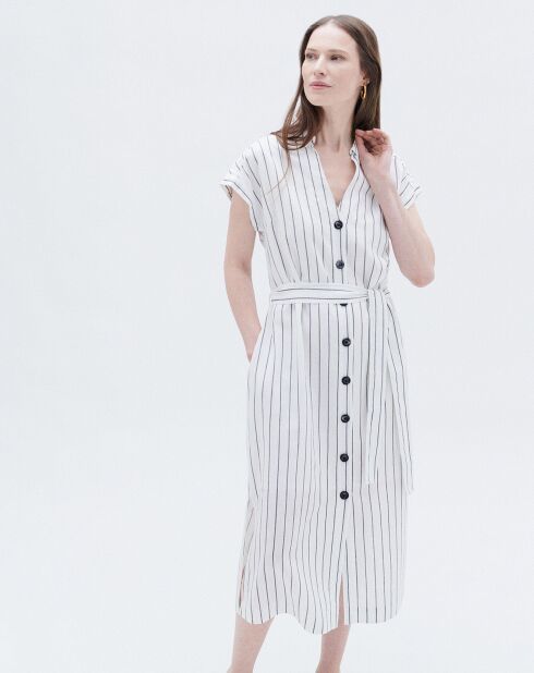 Robe en  Lin mélangé Rbetina rayée ivoire