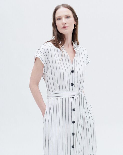 Robe en  Lin mélangé Rbetina rayée ivoire