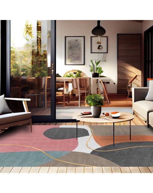 Tapis en vinyle d'intérieur/extérieur Ordino multicolore - 100x150x2.8 cm