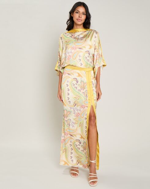 Top satiné Venus imprimé jaune