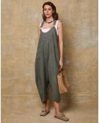 Salopette 100% Lin Bridge vert kaki