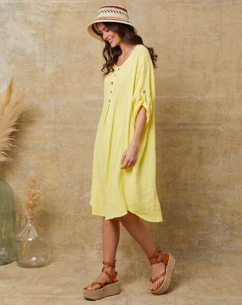 Gele jurk van 100% linnen Cadence