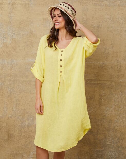 Gele jurk van 100% linnen Cadence
