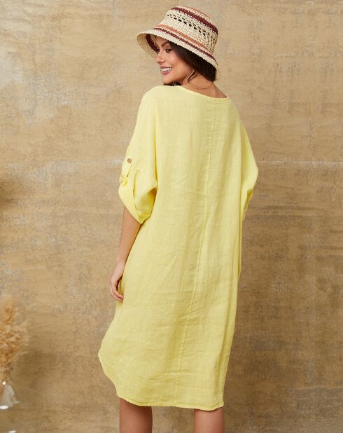 Gele jurk van 100% linnen Cadence