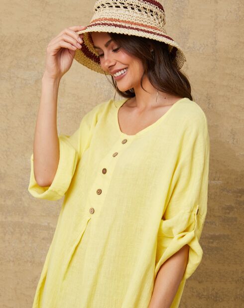 Gele jurk van 100% linnen Cadence