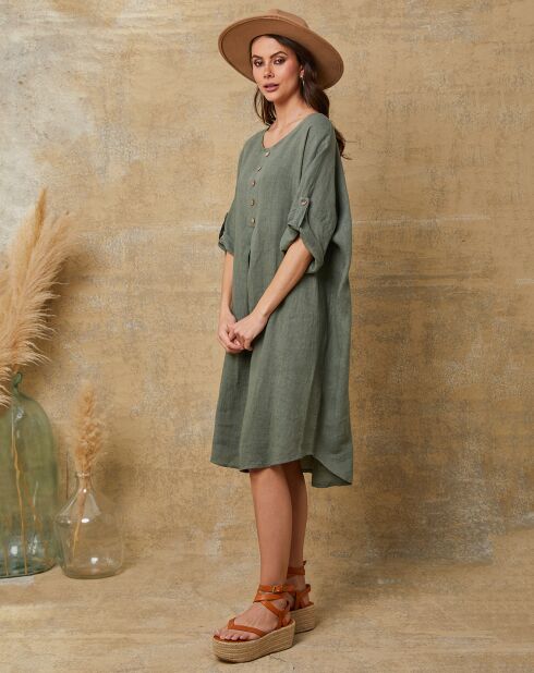 Cadence kaki groene jurk van 100% linnen