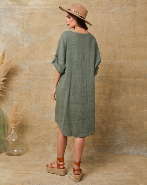 Cadence kaki groene jurk van 100% linnen