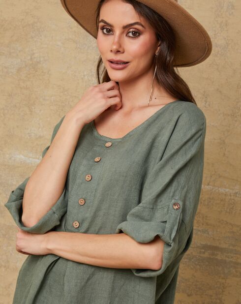 Cadence kaki groene jurk van 100% linnen