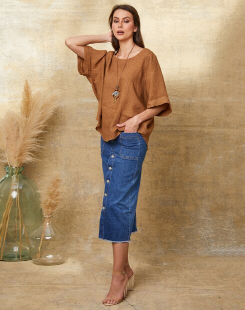 Camel Calane top van 100% linnen