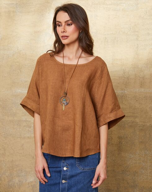 Camel Calane top van 100% linnen