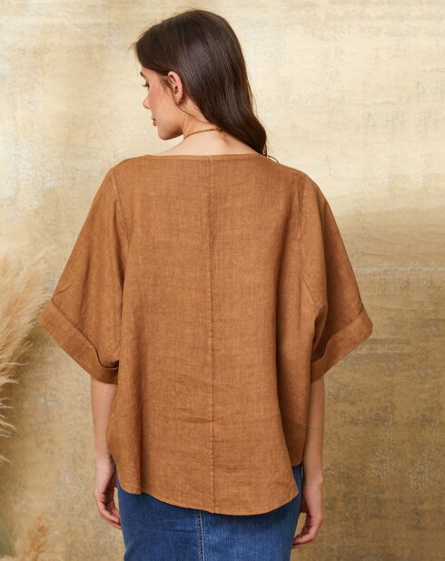 Camel Calane top van 100% linnen
