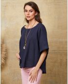 Top 100% Lin Calane bleu marine