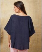 Top 100% Lin Calane bleu marine