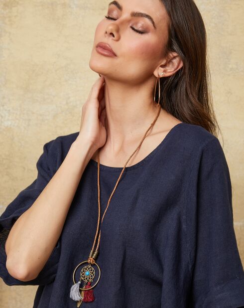 Top 100% Lin Calane bleu marine