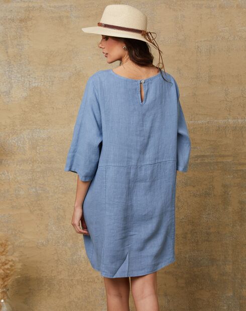 Indigoblauwe Direct jurk van 100% linnen