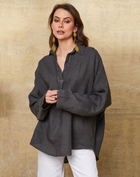 Blusa Dola in ardesia 100% lino