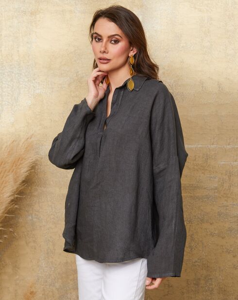 Blusa Dola in ardesia 100% lino