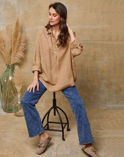 Blusa Dola camel 100% lino