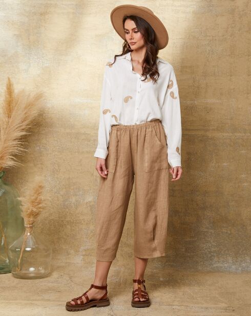 Taupefarbene Hose Erus aus 100% Leinen