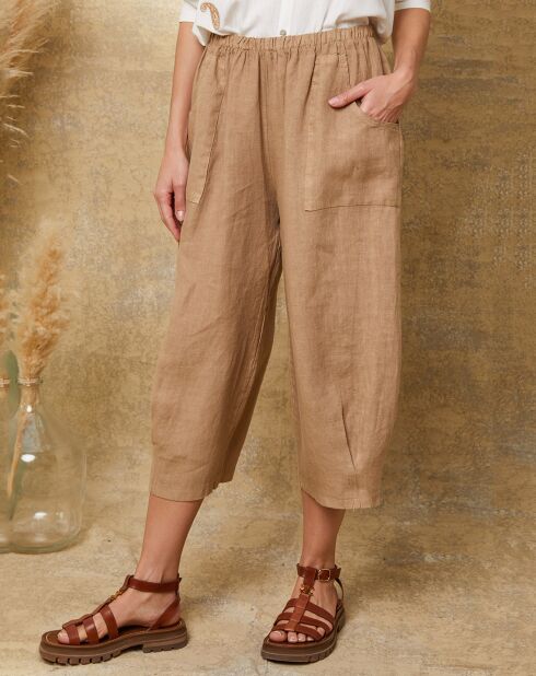 Taupefarbene Hose Erus aus 100% Leinen