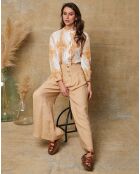 Chemise Fax camel/blanc