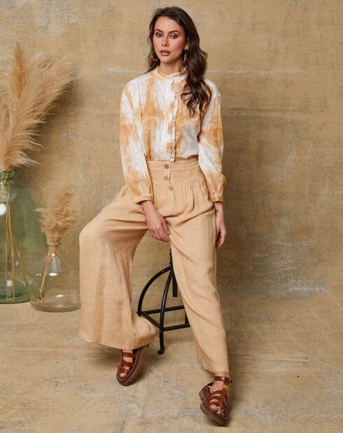 Chemise Fax camel/blanc