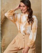Chemise Fax camel/blanc