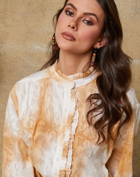 Chemise Fax camel/blanc