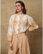 Chemise Fax camel/blanc