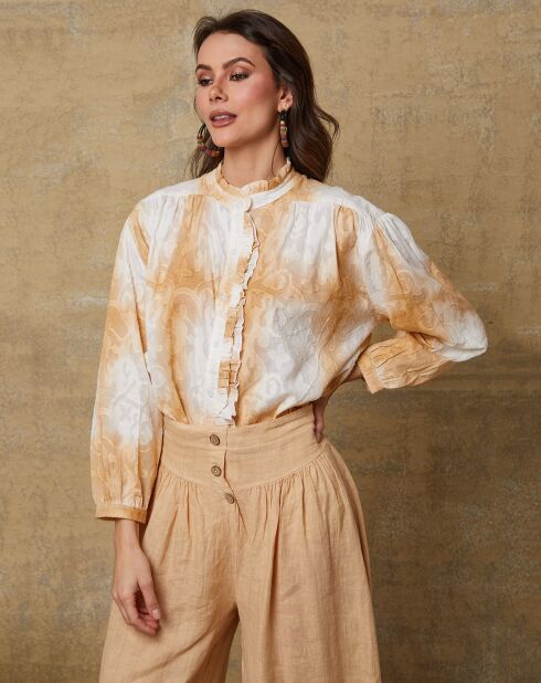 Chemise Fax camel/blanc