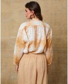 Chemise Fax camel/blanc