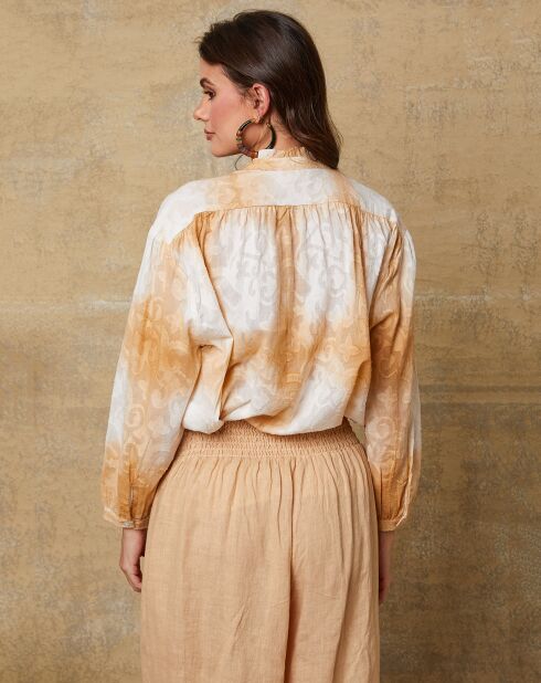 Chemise Fax camel/blanc