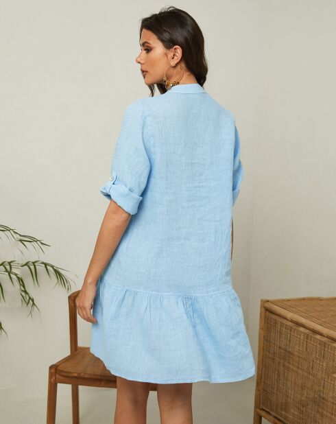 Himmelblaues Gabin-Kleid aus 100% Leinen