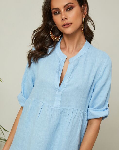 Himmelblaues Gabin-Kleid aus 100% Leinen