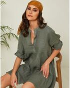 Robe 100% Lin Gabin vert kaki
