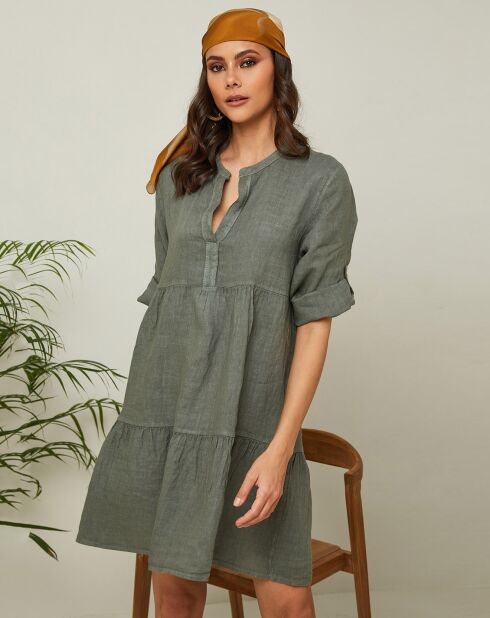 Khakigrünes Gabin-Kleid aus 100% Leinen