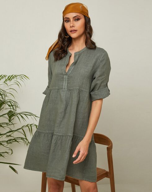 Robe 100% Lin Gabin vert kaki