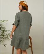 Robe 100% Lin Gabin vert kaki